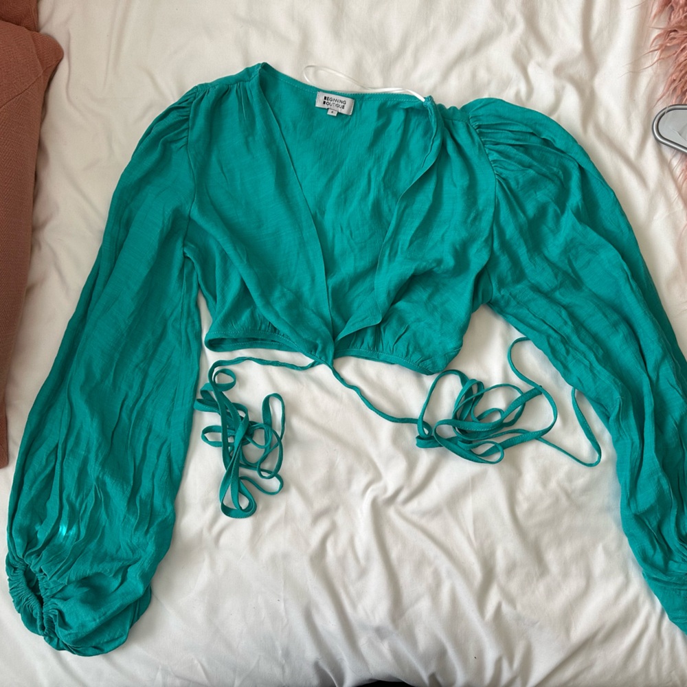 Teal lien long sleeve top